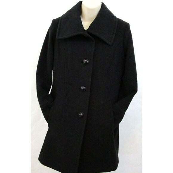 Appleseed's Coat Women Petites Sz 10P Black Wool Blend Button-down Lined Pockets - Picture 2 of 10